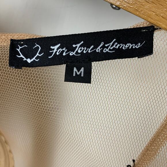 For Love & Lemons Antigua Black Lace Nude Sheer Mesh Mini Dress Size M - Picture 6 of 9